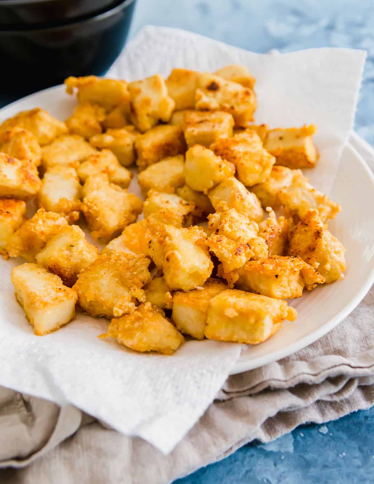 Torn crispy pan-fried pieces of tofu are the base of this sweet and sour tofu recipe.