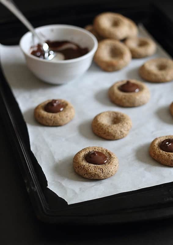 Almond chocolate thumbprint cookies