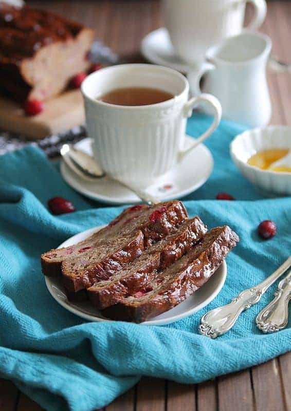 Cranberry Banana Tea Bread with Orange Glaze | runningtothekitchen.com