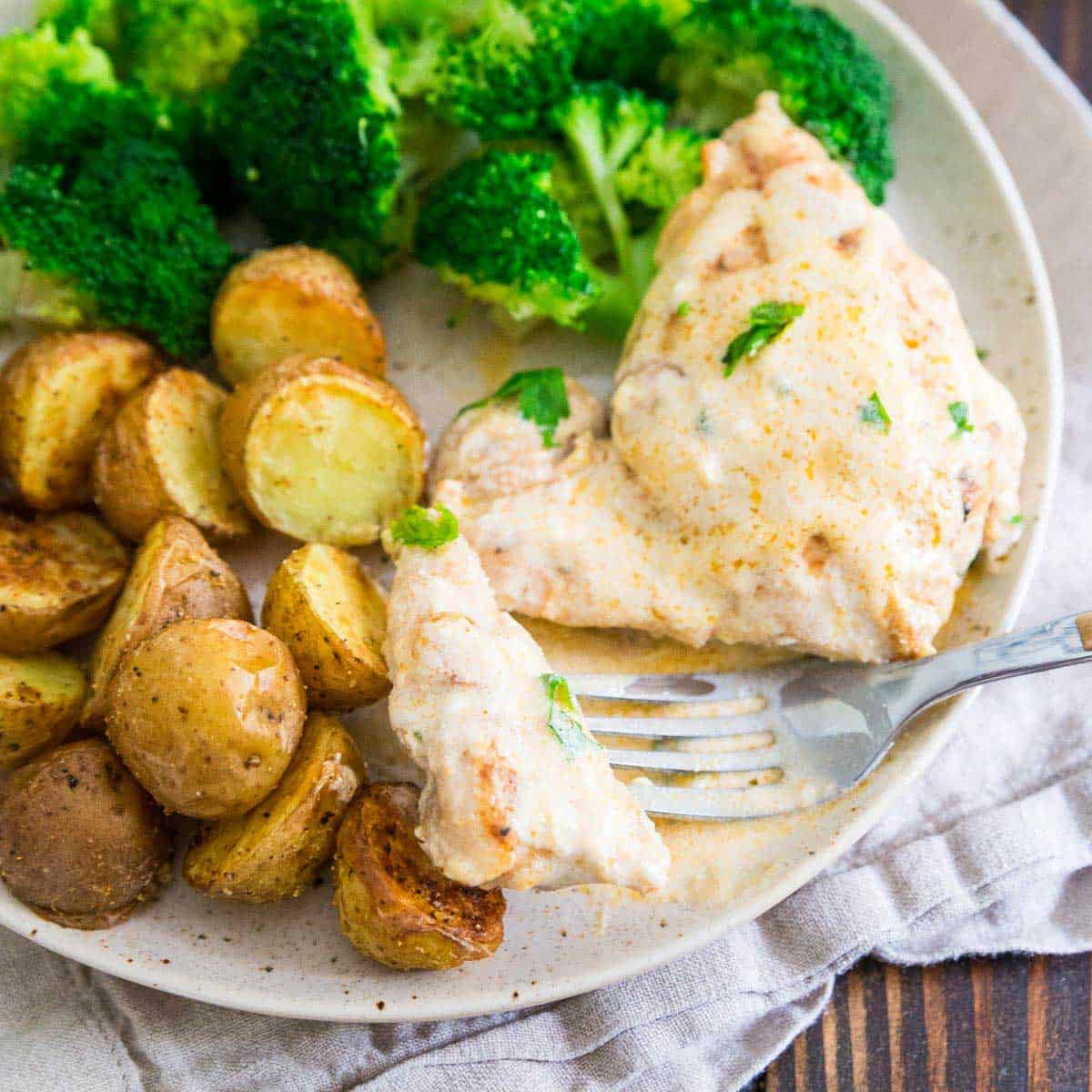 5 spices and a cream cheese sauce make this chicken dinner a meal everyone will love.