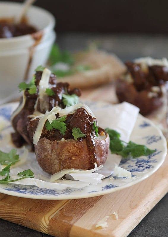 Chocolate Red Wine Beef Stew Stuffed Potatoes | www.runningtothekitchen.com