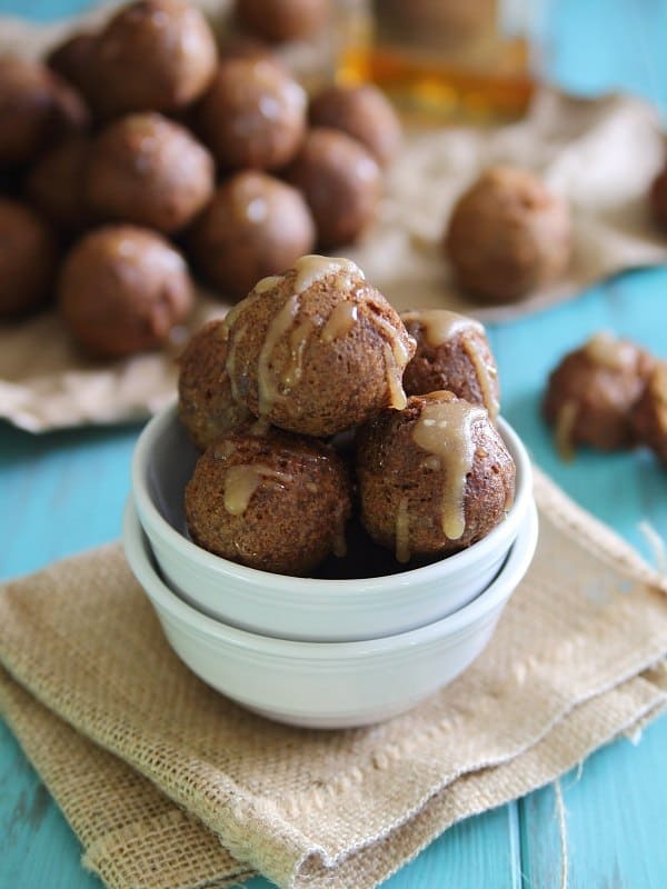 These classically fried chocolate pumpkin donut holes are topped with a sweet amaretto glaze! 