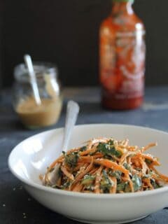 Spicy Thai Carrot and Kale Salad with sriracha peanut butter dressing
