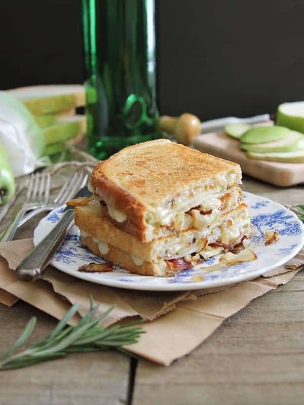 This pear bacon and brie grilled cheese with caramelized onions is sweet, salty and cheesy making it the ultimate grilled cheese.