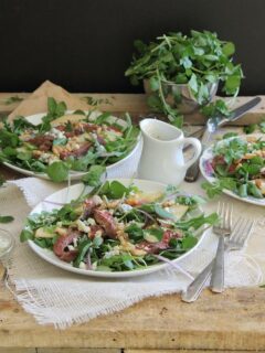 Steak, pear and watercress salad with shallot vinaigrette