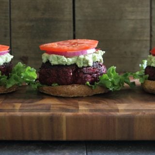BBQ Beef Beet Burgers with Avocado Goat Cheese Smash