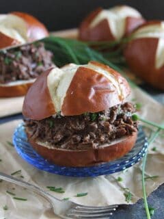 Beef carnitas sandwiches made with sweet cherry juice