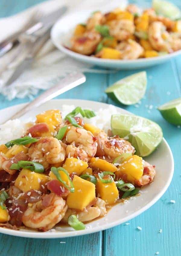 Try spicy mango shrimp with rice for an easy 20 minute dinner.