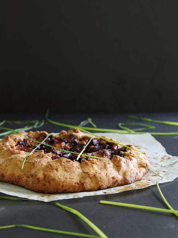 Gluten free mushroom beet and blue cheese galette