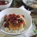 Goat cheese fried chicken with cherry tarragon sauce.