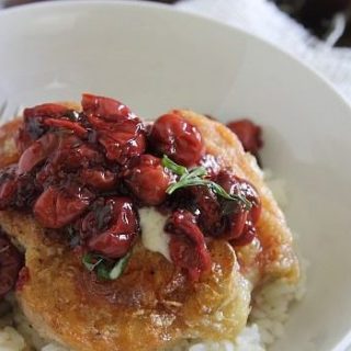 Goat Cheese Fried Chicken with Cherry Tarragon Sauce