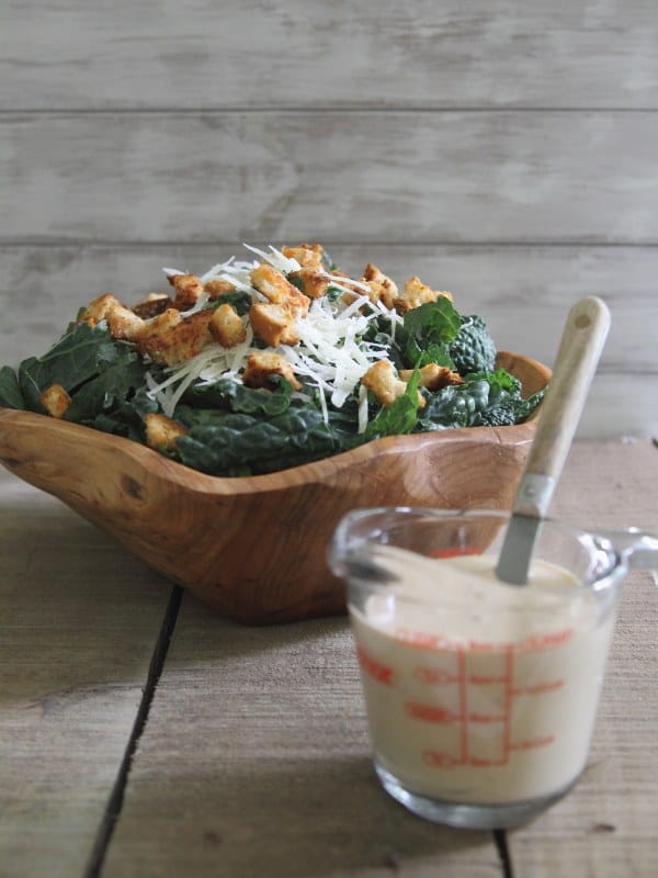Sriracha Kale Caesar Salad with Spicy Croutons