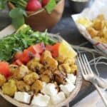 Watermelon feta salad with cornmeal crusted fried scallops
