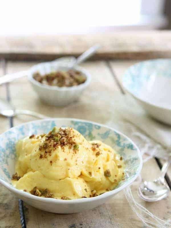 5 Minute Mango Frozen Yogurt with Pistachio Crumble