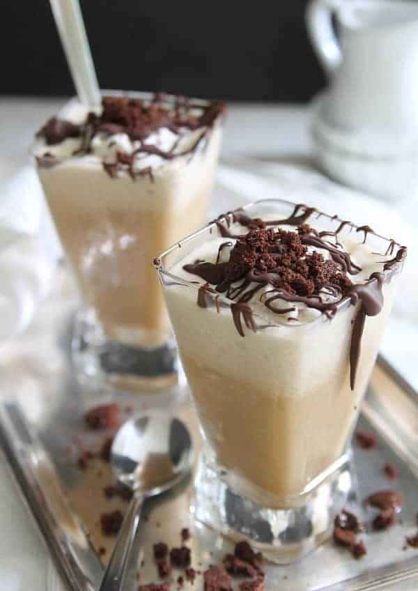 Blended chocolate coconut iced coffee