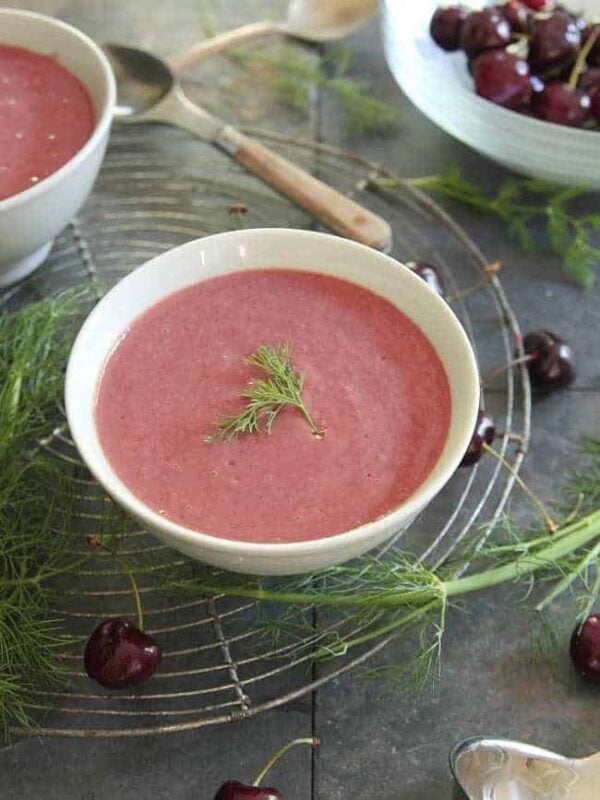 Chilled cherry fennel soup