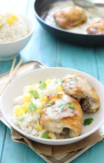 Coconut lime baked chicken with coconut mango sticky rice