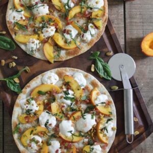 Peach burrata bacon quesadilla.
