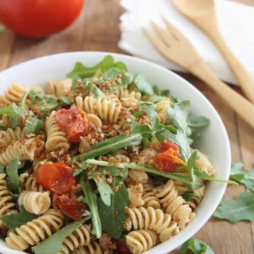 Cream Cheese BLT Pasta Salad with Garlic Butter Breadcrumbs