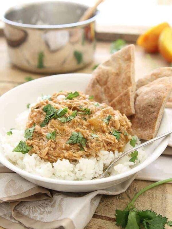 Slow cooker pulled chicken with peaches