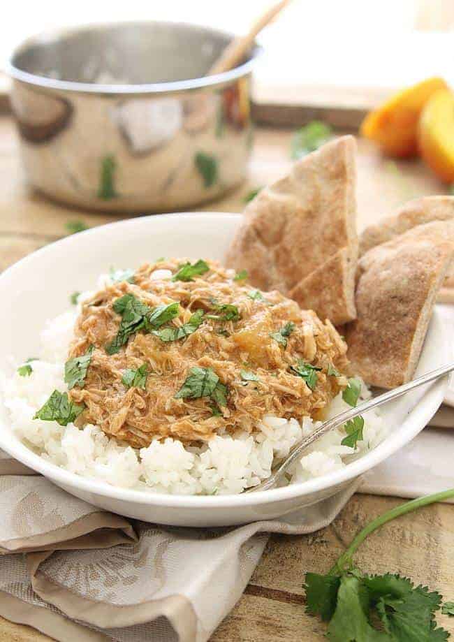 Slow cooker pulled chicken with peaches