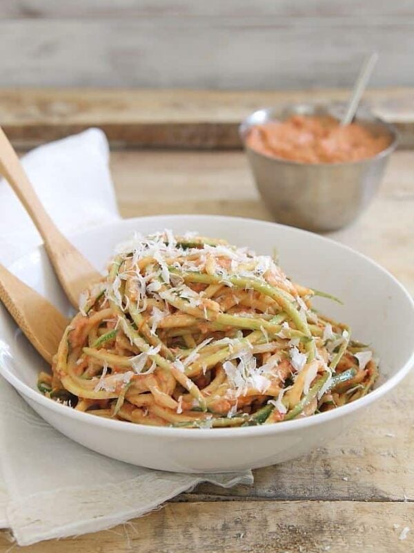 Zucchini noodles with creamy roasted tomato basil sauce