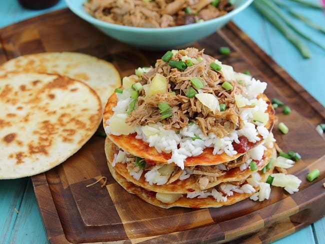 Hawaiian pulled pork enchilada stacks