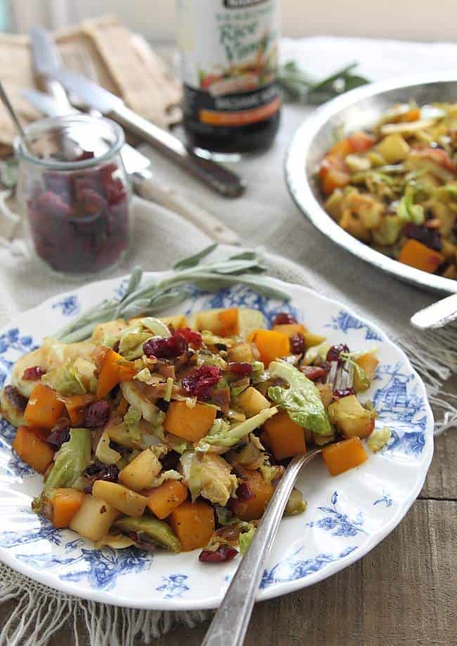 A fall salad filled sauteed brussels sprouts, pumpkin and apples