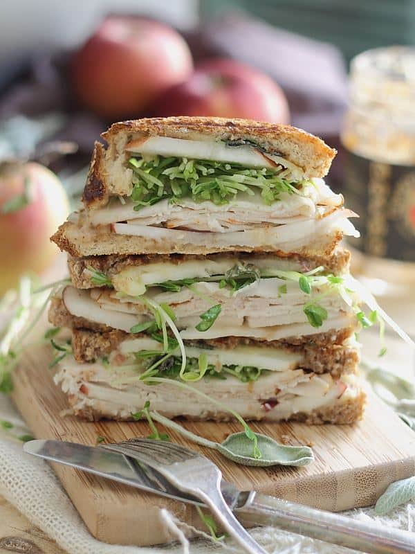 Turkey cheddar apple butter and sage panini