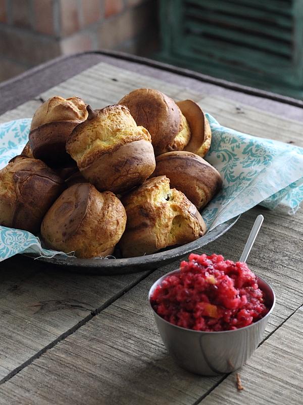 Pumpkin popovers with cranberry relish