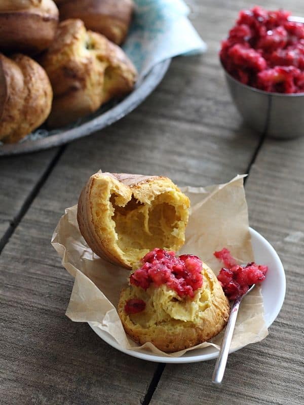 Pumpkin popovers topped with cranberry relish