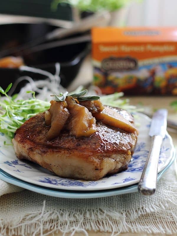 Tea glazed pork chops with apples