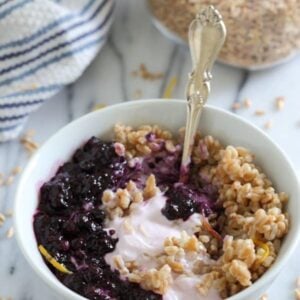 Blueberry farro yogurt bowl.
