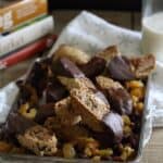 Dark chocolate rosemary raisin biscotti.