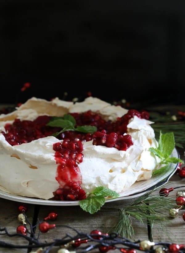 This pomegranate pavlova is a simple meringue dessert perfect for ringing in the New Year. Looks super fancy but couldn't be easier to make!