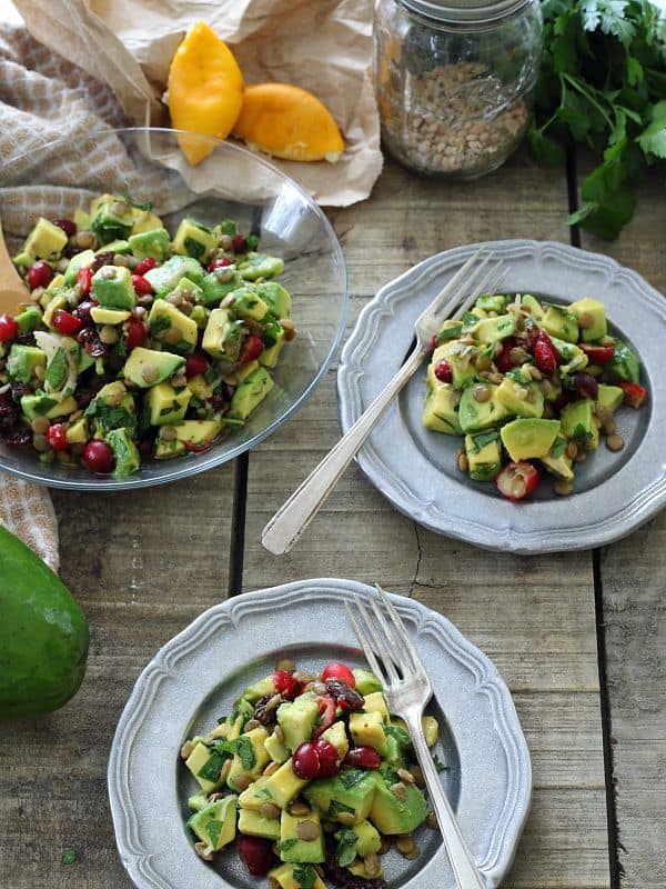 This avocado lentil cranberry salad is a hearty lunch or side salad.