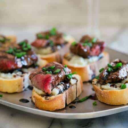 Blue cheese steak crostini