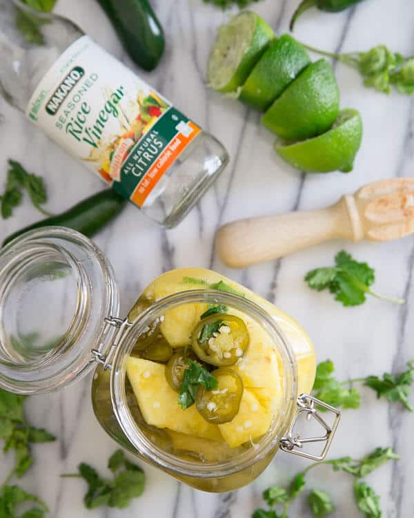 Jalapeno Pickled Pineapple is simple to make using rice vinegar and a few other simple ingredients.