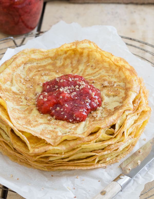 Paleo crepes with strawberry chia jam