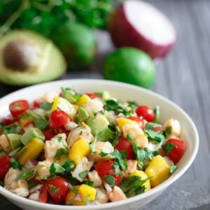 Shrimp avocado mango lime salad.