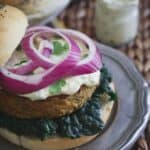 Curry roasted eggplant hummus burger.