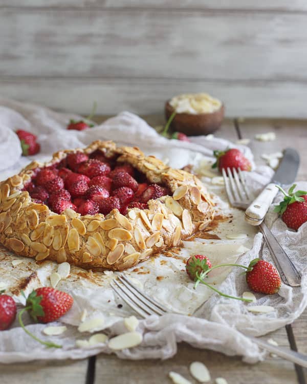 Simple and rustic, galettes are the perfect dessert when you're craving pie but don't want to put all the effort in. This paleo strawberry almond galette will satisfy any sweet tooth in a healthy way!