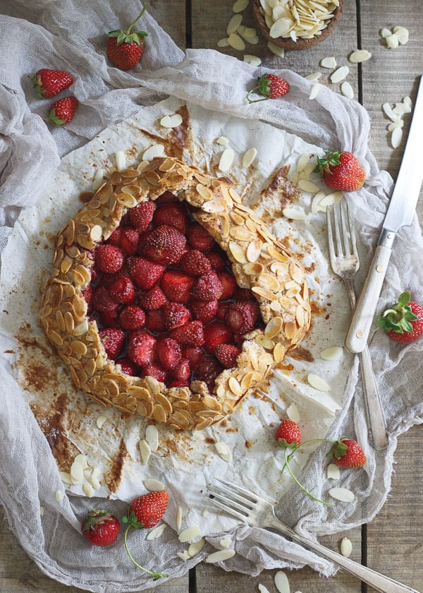 Strawberry Almond Galette is a gorgeous and delicious seasonal dessert and perfect for Valentine's Day!