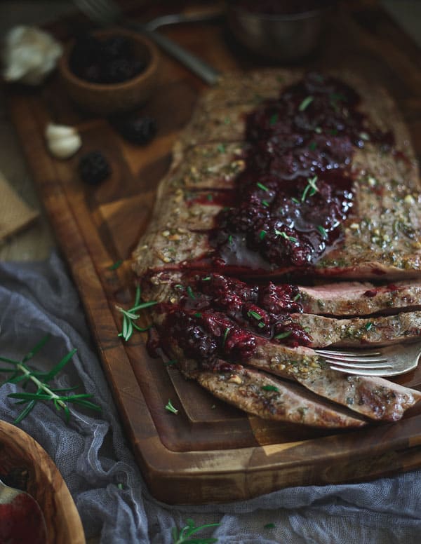 Rosemary Garlic Flank Steak with Blackberry Sauce