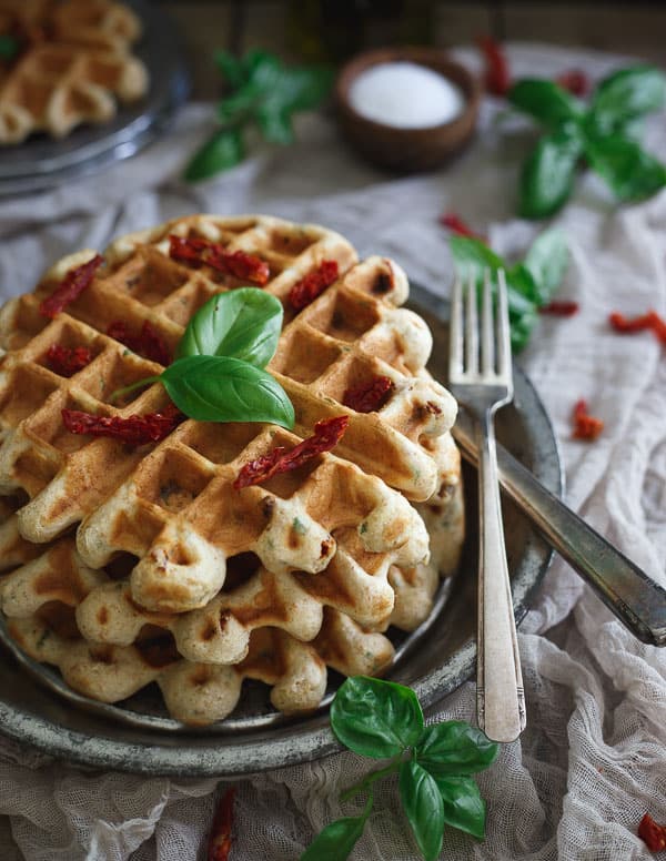 Sausage Tomato Basil Hummus Waffles