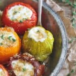Roasted stuffed heirloom tomatoes.
