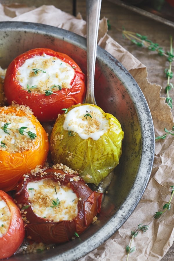 Roasted Goat Cheese Stuffed Heirloom Tomatoes