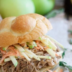 Slow cooker apple pulled pork sandwiches.