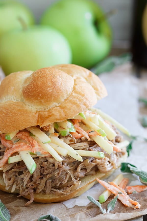 BBQ Apple Pulled Pork Sandwiches with Apple Carrot Slaw