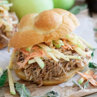 Slow Cooker BBQ Apple Pulled Pork Sandwiches with Apple Carrot Slaw
